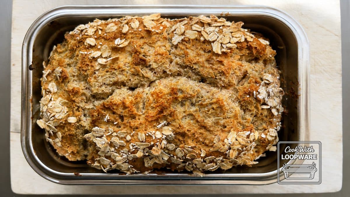 Irish soda bread baked in a Loopware stainless steel container